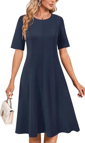 Womens 2025 Summer Teacher Work Modest Dresses Ultra Soft Short Sleeve Midi Old Money Clothes Business Casual Dress