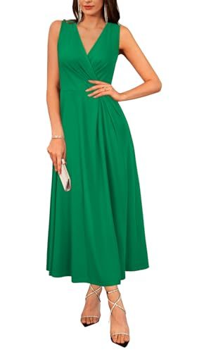 Womens 2025 Formal Evening Gowns Maxi Dress Cocktail Party V Neck Sleeveless Wedding Guest Long Elegant Dress