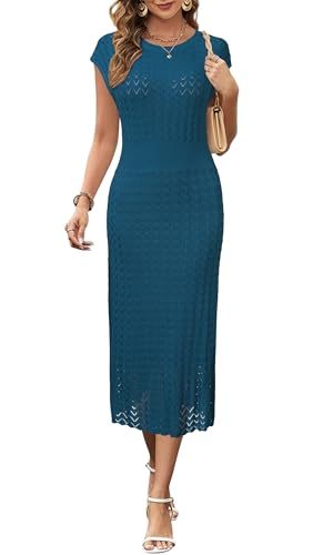 Women Fall 2025 Teacher Outfits Church Midi Cap/Long Sleeve Hollow Knit Modest Business Casual Sweater Dress