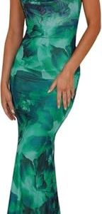 Womens Summer Floral Spaghetti Strap Maxi Dress Sexy Stretch Bodycon Long Slip Backless Casual Beach Sundress