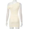 Women's Slant Shoulder Set - Metal Button Top & Short Dress Summer