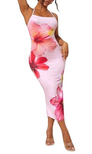 Women's Summer Floral Maxi Dress Sexy Backless Sleveless Bodycon Long Dresses