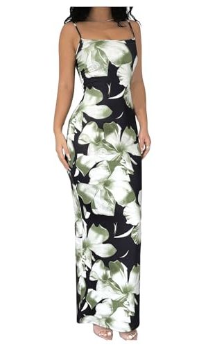 Women's Holiday Floral Print Bodycon Maxi Dress Backless Summer Cami Dress
