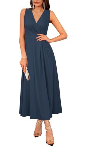 Womens 2025 Formal Evening Gowns Maxi Dress Cocktail Party V Neck Sleeveless Wedding Guest Long Elegant Dress