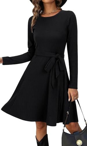 Women's Long Sleeve Fall Teacher Dresses 2025 Work Casual Knit Pockets Winter Sweater Dress Trendy
