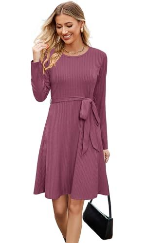 Women's Long Sleeve Fall Teacher Dresses 2025 Work Casual Knit Pockets Winter Sweater Dress Trendy