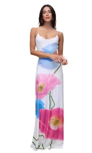 Women's Summer Floral Spaghetti Strap Backless Bodycon Maxi Dress Sexy Long Dresses