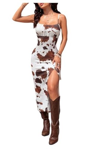 Women's Western Cowgirl Dress Boho Bodycon Long Slit Thigh Cami Dresses