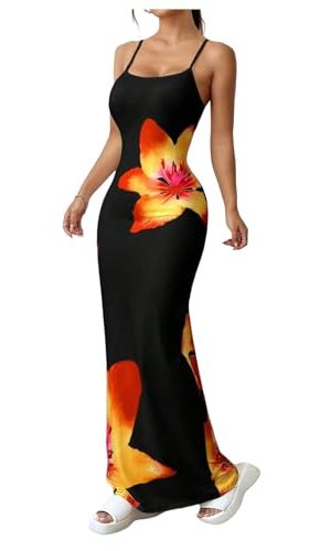 Women's Floral Sun Maxi Bodycon Dresse Summer Starfish Dress White