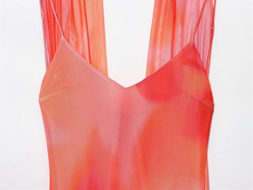 Women's Scarf Dress - V Neck Halter Tie Dye Mesh Long