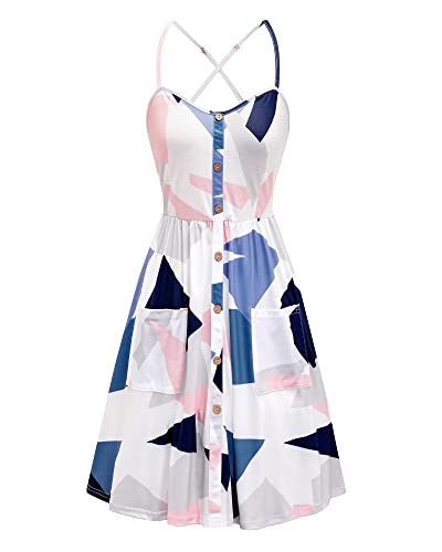 Women's Summer Casual Sundress Button Sleeveless Spaghetti Strap Dress