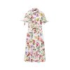 Women's Printed Belt Dress - Short Sleeve Charm Flip Tie Summer