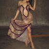 Women's Furry Halter Dress - Hollow Camisole Split Wave Prom Gown