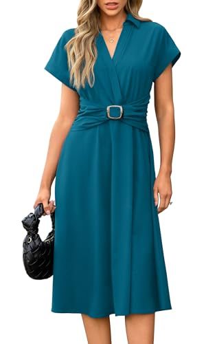 Womens Wear to Work Teacher Business Casual Dress Funeral Midi Dresses Button Down Office Clothes with Pockets