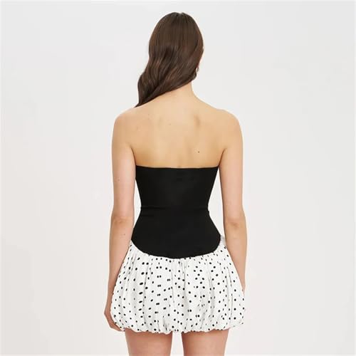 Women's Strapless Polka Dress - Dot Patchwork Ultra Short Holiday Party