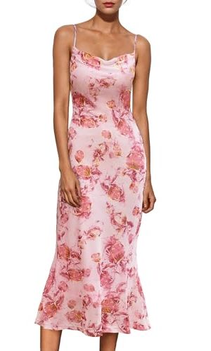 Women Summer Floral Mesh Wedding Guest Cocktail Spaghetti Strap Dress