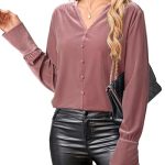 Women's Velvet Smocked Dressy Casual Fall Outfits Long Sleeve Button Down Shirts Business Work Tops Trendy