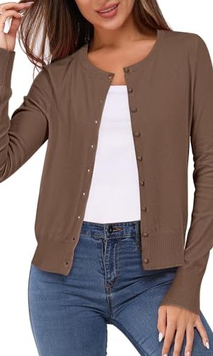 Women's Lightweight Button Down Cardigan Long Sleeve Casual Crew Neck Soft Knit Cardigans Sweater Tops