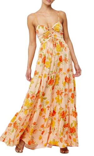 Women’s Summer Bodycon Maxi Dresses Floral Print Spaghetti Strap Cut Out Dress Y2K Beach Boho Long Dress