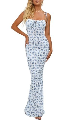 Women's Summer Bodycon Long Dress Tie Spaghetti Strap Sleeveless Backless Elegant Maxi Dresses