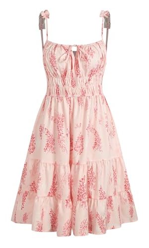 Womens Summer Mini Dress 2025 Spaghetti Strap Square Neck Sleeveless Smocked Tiered Cute Floral Flowy Sundresses