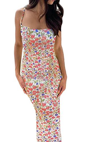 Women's Floral Orange Sleeveless Backless Maxi Dress - Plus Size, Ankle Length, Party Dress