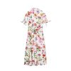 Women's Printed Belt Dress - Short Sleeve Charm Flip Tie Summer