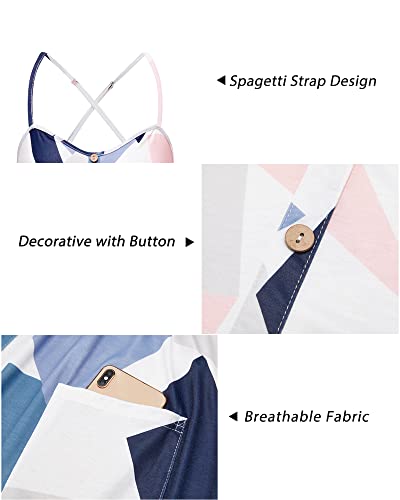 Women's Summer Casual Sundress Button Sleeveless Spaghetti Strap Dress