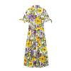 Women's Printed Belt Dress - Short Sleeve Charm Flip Tie Summer