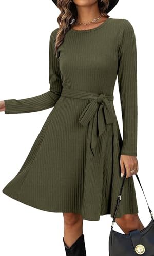 Women's Long Sleeve Fall Teacher Dresses 2025 Work Casual Knit Pockets Winter Sweater Dress Trendy