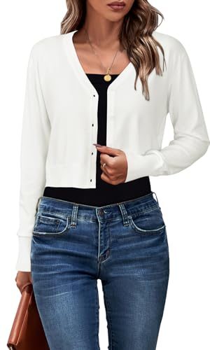 Womens 2025 Fall Cropped Cardigan Fashion Knit Bolero Shrug Long Sleeve V Neck Business Casual Sweater