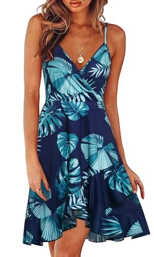 Womens Summer Dress 2024 Spring Sundresses Floral Flowy Casual Beach Vacation Wrap V Neck Spaghetti Strap Dresses