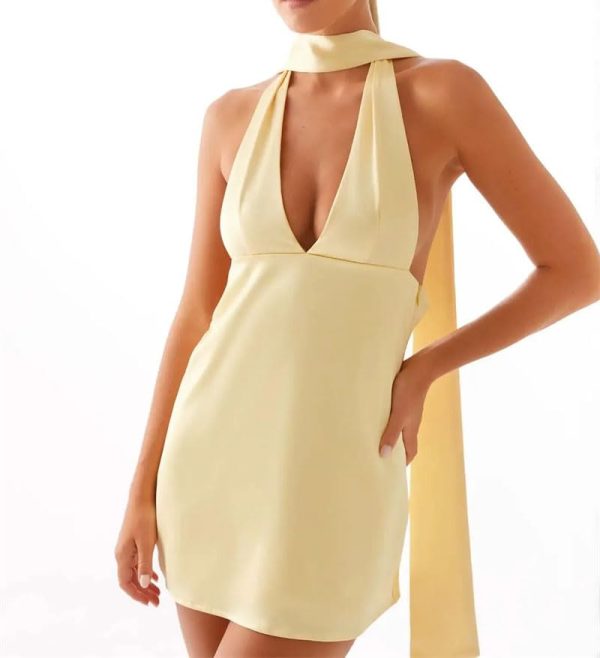 Women's Print Mini Dress Backless Large V-Neck Sleeveless Dresses