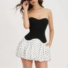 Women's Strapless Polka Dress - Dot Patchwork Ultra Short Holiday Party