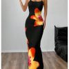 Women's Floral Sun Maxi Bodycon Dresse Summer Starfish Dress White