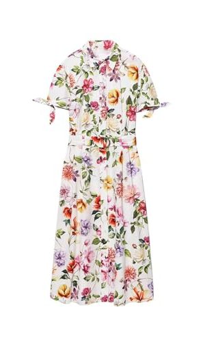 Women's Printed Belt Dress - Short Sleeve Charm Flip Tie Summer