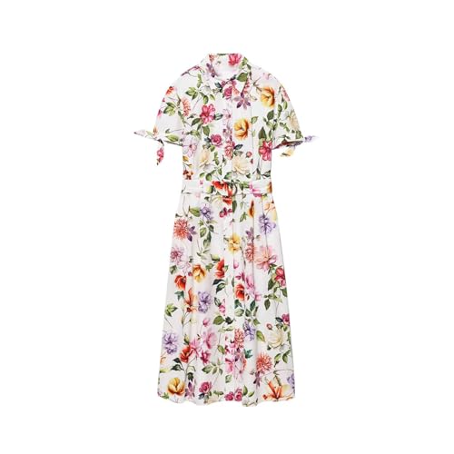 Women's Printed Belt Dress - Short Sleeve Charm Flip Tie Summer