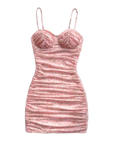 Women's Floral Mini Dress Ruched Going Out Summer Short Sundresses
