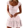 Womens Summer Ruffle Sleeve Sweetheart Neckline Printing Dress Mini Dresses