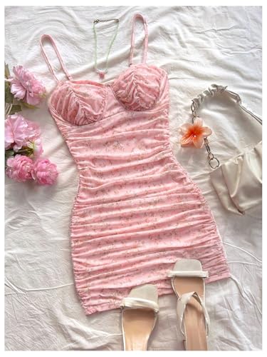 Women's Floral Mini Dress Ruched Going Out Summer Short Sundresses