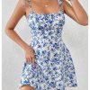 Women's Summer Floral Cherry Print A Line Short Cami Dress