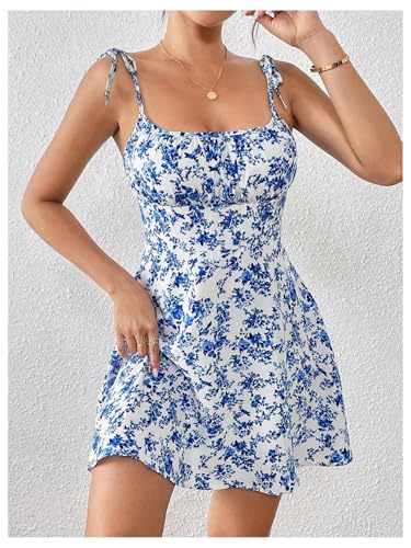 Women's Summer Floral Cherry Print A Line Short Cami Dress