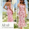 Women Summer Floral Mesh Wedding Guest Cocktail Spaghetti Strap Dress