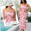 Women Summer Floral Mesh Wedding Guest Cocktail Spaghetti Strap Dress
