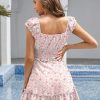 Womens Summer Ruffle Sleeve Sweetheart Neckline Printing Dress Mini Dresses