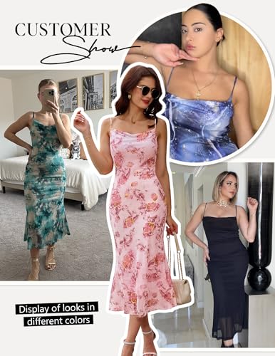 Women Summer Floral Mesh Wedding Guest Cocktail Spaghetti Strap Dress